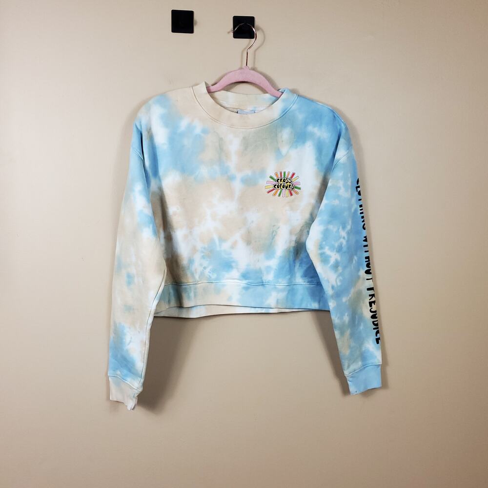 Cross Colours Sunshine Logo Tie Dye Graphic Crop Sweatshirt Size M